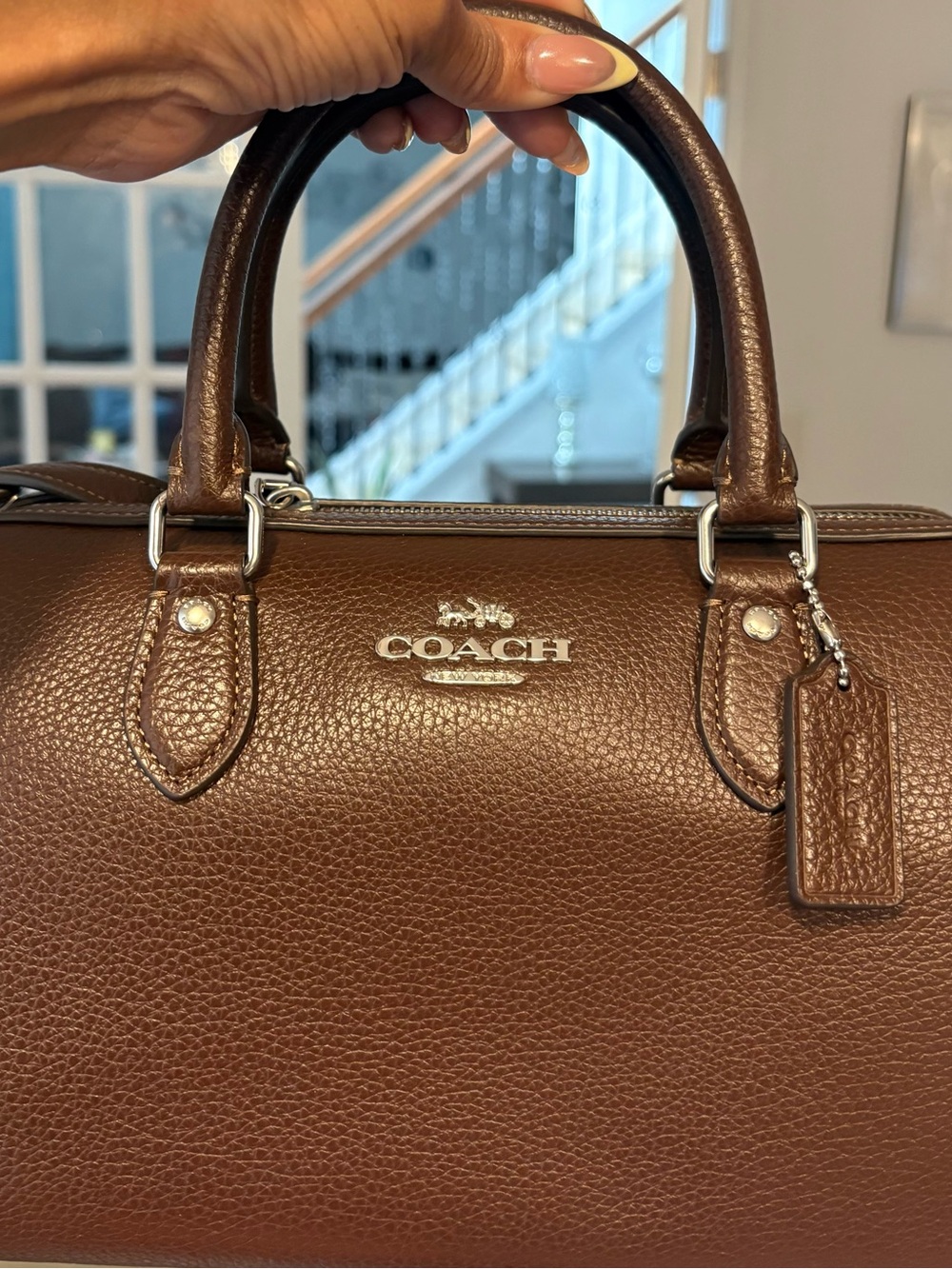 Coach SV/ Maple Pebbled Leather Satchel Regular Rowan